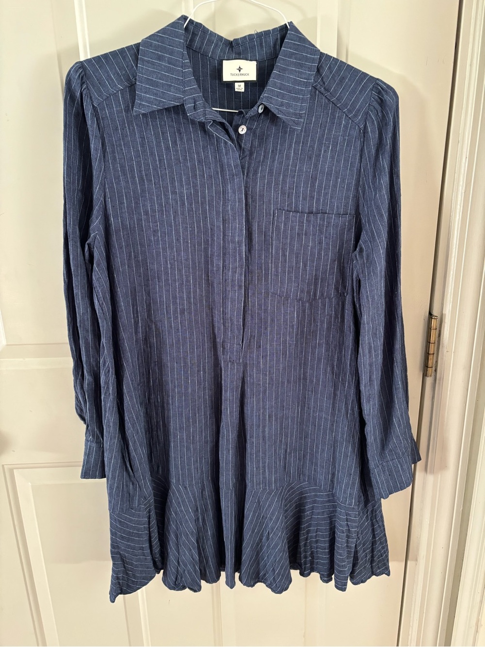 Never worn! Tuckernuck Navy Pinstripe Linen Long-Sleeve Shirt Dress